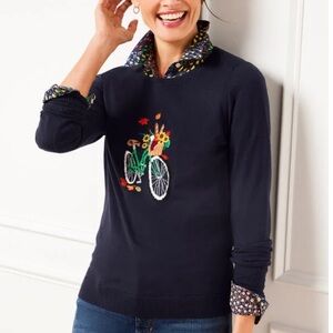 TALBOTS Petite Jacquard Bicycle Crewneck Pullover